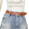 ceinture tendance pour femmes, triple boucle ronde, simple et polyvalente, pour jeunes, en cuir pu, associée à des ceintures en jean pour dames