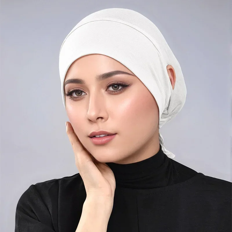 bonnet sous cou modal avec trou d'oreille hijab écharpe intérieure musulmane bandanas sous écharpe turban bonnets bonnet bandage tête enveloppement turbante mujer