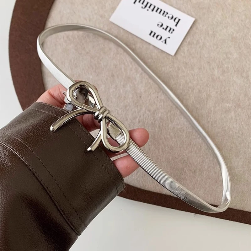 Ceinture à nœud papillon en métal Y2K pour femme, force élastique, réglable, douce, vintage, jupe, pantalon, accessoires, fille, taille en métal, JOK
