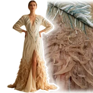 Tissu en dentelle Plume de luxe pour Design Couture, français, africain, nigérian, vêtements longs de bal, décorations à paillettes de mariage, CC1808