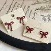 boucles d'oreilles à nœud papillon rouge de style rétro pour femmes et filles, boucles d'oreilles simples, piercing, ruban de ballet, esthétique, bijoux d'oreille élégants, cadeaux