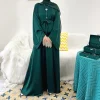 abayas de luxe pour femmes avec ceinture, vêtements de prière islamique, caftan pour filles, vêtements arabes marocains, vert et noir, 2023