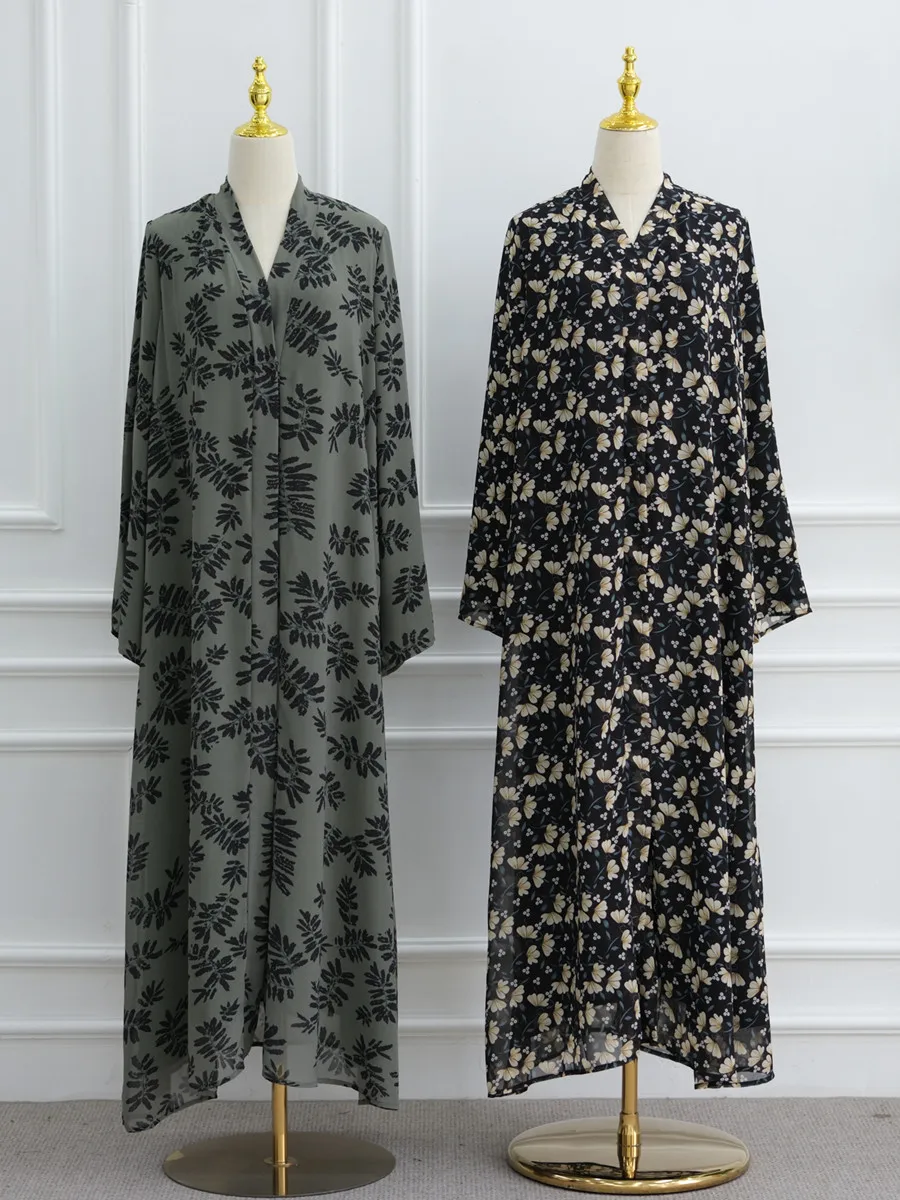 femmes musulmanes dubaï abaya luxe double couche en mousseline de soie imprimé robe hijab caftan ramadan robe femme islam robes africaines kebaya