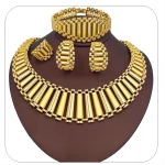 Ensemble de bijoux de mariage de luxe pour femmes, grand collier, Bracelet, boucles d&rsquo;oreilles, bagues, cadeaux de fête à la mode