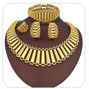 Ensemble de bijoux de mariage de luxe pour femmes, grand collier, Bracelet, boucles d&rsquo;oreilles, bagues, cadeaux de fête à la mode