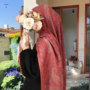 Écharpe de Style ethnique imprimée élégante, écharpe Hijab à pampilles Jacquard, Bandana fin, Turban islamique pour femmes