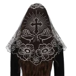 Voile de maille d&rsquo;église catholique pour les femmes, couvre-chef de broderie, voile de mantille en dentelle de chapelle espagnole