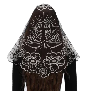 Voile de maille d&rsquo;église catholique pour les femmes, couvre-chef de broderie, voile de mantille en dentelle de chapelle espagnole