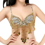 Femmes gland paillettes perlées paillettes danse du ventre hauts Festival de musique Club danse Costume bretelles réglables brillant soutien-gorge à armatures