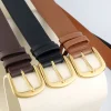Ceinture occidentale de luxe pour femmes, en cuir véritable, slim, avec boucle en métal doré, avec robes en jean
