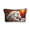 sacs de maquillage élégants imprimé cheval, pochettes de rangement de cosmétiques en polyester pour femmes, sac essentiel de voyage, porte monnaie