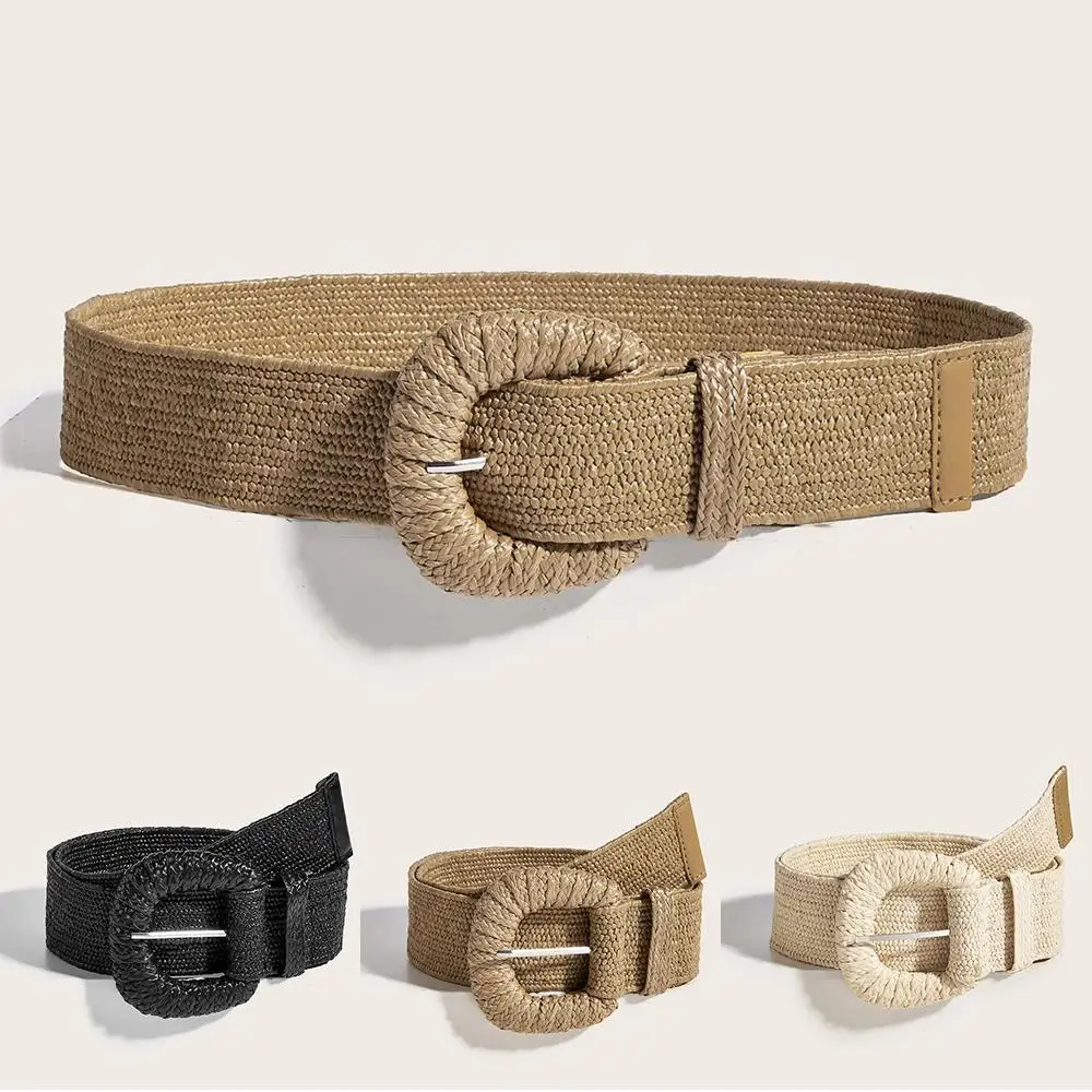 Ceinture élastique en paille PP tissée en herbe, larges ceintures tressées, utiles, décor à la mode, bandes Vintage pour femmes