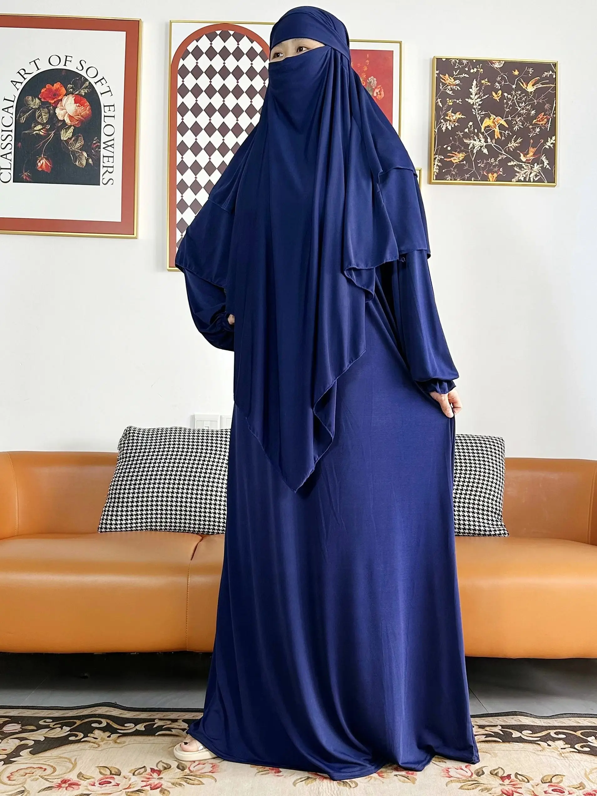 ensemble 2 pièces de vêtements de prière pour femmes, jilbab, ramadan islamique, jilbeb, dubaï, tenue modeste turque, écharpe tiens imar superposée, hijab