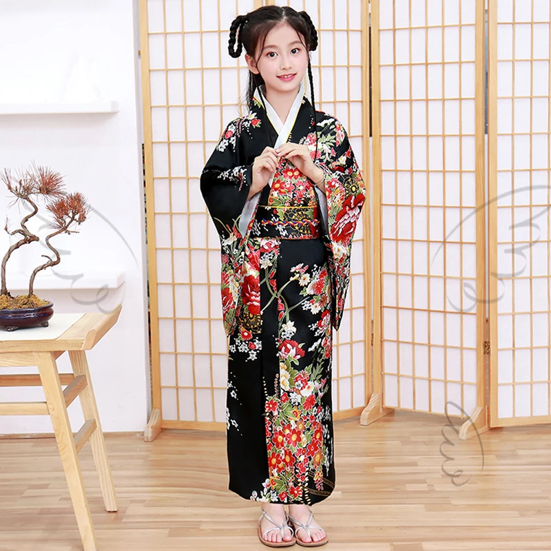 kimono japonais élégant pour filles, costume haori pour enfants, nouveauté vintage, costume cosplay, imprimé national, robe obi