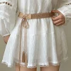 ceinture tressée à long pompon pour femme, rétro, bohème, tissé, ulde chanvre, noué, taille, environnement, chemise, sangles décoratives