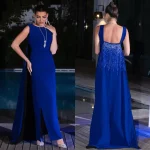 Jiayigong-Robe longue drapée perlée en jersey personnalisée, robes formelles, ligne A, col rond, occasion sur mesure, Arabie saoudite