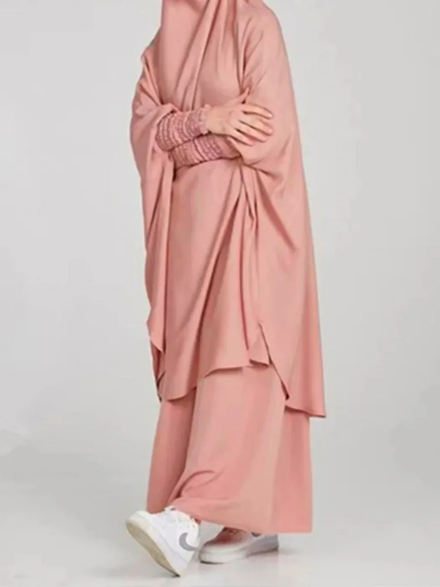 femmes 2 pièces jilbab ensembles longue khimar + jupe ensembles robe hijab eid musulman prière vêtement abaya à capuche ramadan robe islamique niqab