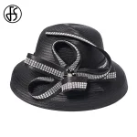 Chapeau en tissu satiné pour femmes, cloche noire à large bord, chapellerie pour Cocktail, thé, fête, Derby, église, accessoire de mode pour dames