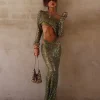 haut court à paillettes, jupe longue slim, ensemble deux pièces pour femmes, col bateau, manches longues, hauts amples, jupes de couleur unie, costumes sexy pour femmes
