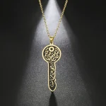 Amaxer acier inoxydable clé forme écriture islamique pendentif collier bijoux musulmans hommes femmes religieux chanceux amulette