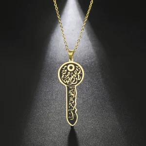 Amaxer acier inoxydable clé forme écriture islamique pendentif collier bijoux musulmans hommes femmes religieux chanceux amulette