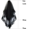 voile de mariée noir deux couches en dentelle, 1 pièce, voile de mariage noir avec peigne, voile de mariée court, costume de cosplay, accessoires pour cheveux