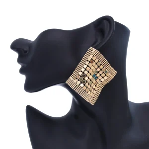 Boucles d&rsquo;oreilles en maille en alliage pour femmes, élégantes, minimalistes, exagérées, pour Banquet, fête, bijoux tendance, accessoires féminins, cadeau