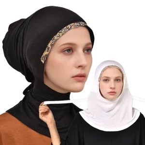 Hijab Musulman avec Strass Scintillants pour Femme, Couverture de Dos, Hijab, Initié, Jersey Doux, Turban, Écharpe Islamique, Solide, Document Instantané