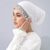 maillot brodé de perles, hijab instantané pour musulman, turban, casquette intérieure extensible solide, sous capuchon, bandana en dentelle florale