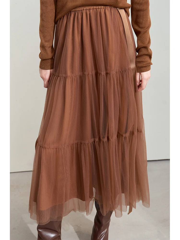 AMII-Jupe Maxi en Tulle Superposée pour Femme, Minimaliste, Taille Haute, Élégante, Ligne A, Maille, Noir, Blanc, ix, Jupes Douces, 12443071