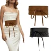 Ceinture Boho en Faux cuir pour femmes, avec nœud papillon, Style Obi, ceinture cintrée, noire, marron, large, Corset