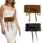 Ceinture Boho en Faux cuir pour femmes, avec nœud papillon, Style Obi, ceinture cintrée, noire, marron, large, Corset