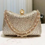 Pochette de soirée de luxe rétro pour femmes, incrustation de diamants en strass fins, petit sac à bandoulière pour fête de mariage or argent bleu