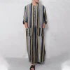 nouveaux hommes islam qamis robes rayées musulmanes à manches longues boutonné caftan arabe costume moyen orient dubaï abaya été homme vêtements