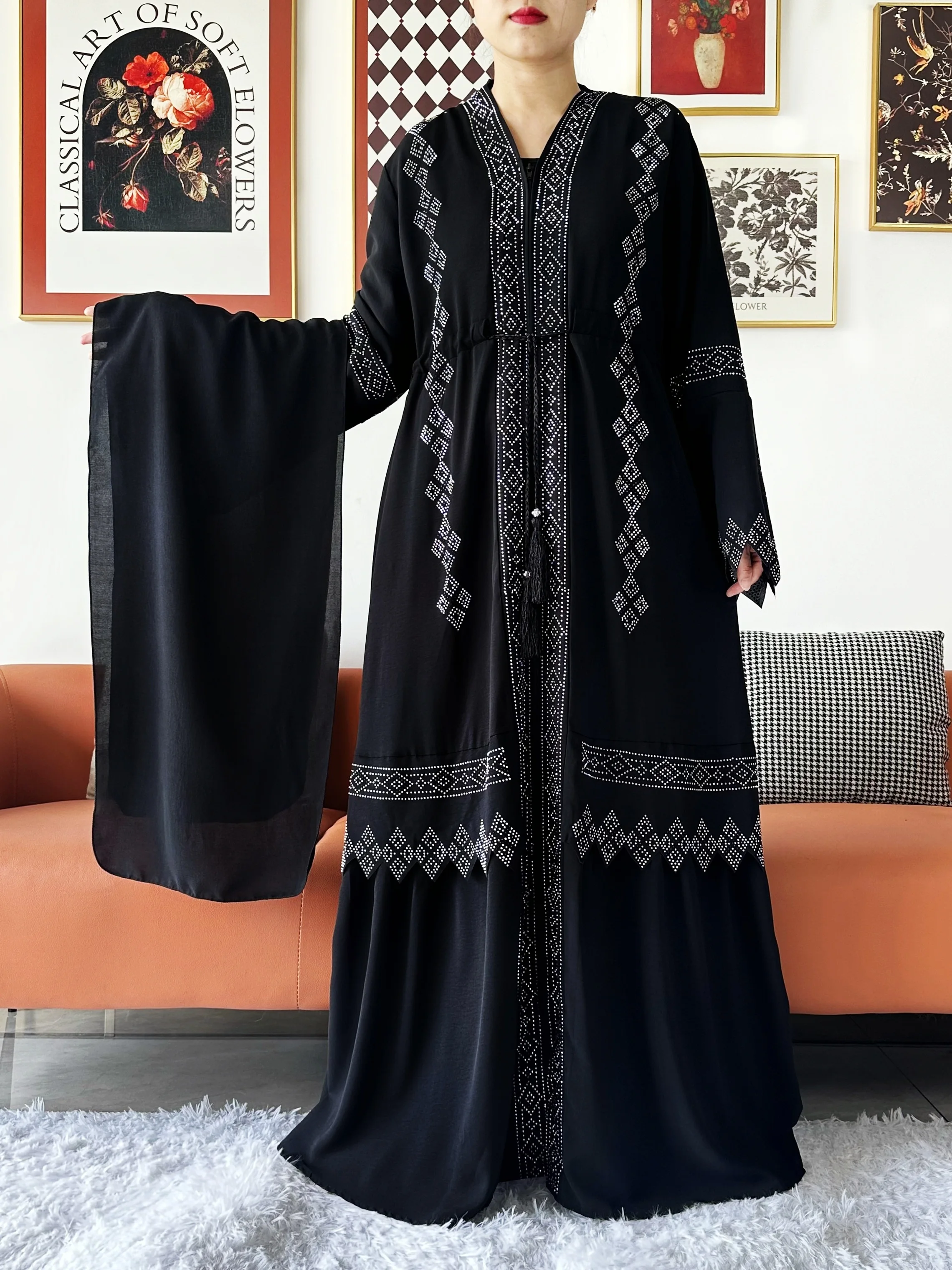 Laxury Design-Robe Abaya en mousseline de soie pour femmes musulmanes, vêtements islamiques, cardigan ouvert, nouvelle collection