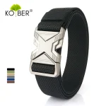 KOLBER Nouvelle Ceinture Élastique Argentée Pour Hommes Boucle En Métal À Dégagement Rapide 3.4cm Ceinture Décontractée Ceinture Extensible Tissée Serrée Ceinture Tactique Mâle