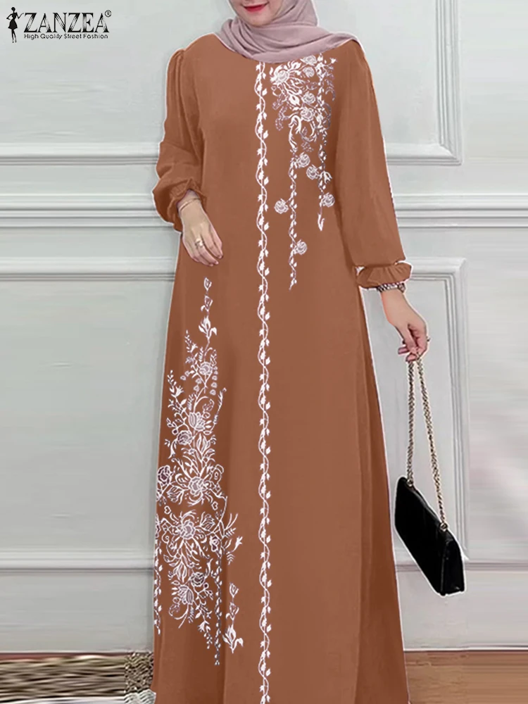 zanzea robe longue vintage pour femme musulmane, abaya, hijab, bohème, imprimé floral, dubaï, turquie, automne 2025