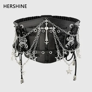 HERSHINE – ceinture large élastique à chaîne croisée pour femmes, gothique Y2K, Punk, Harajuku, Rock, accessoires Hip Hop, printemps, été