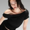 t shirts de couleur unie pour femmes, épaules dénudées, haut court, vêtements y2k, manches courtes, asymétriques, streetwear