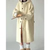 manteau mi long rétro à capuche pour femmes, tissu en laine à boucle très épais et ample, couches et portées, automne et hiver