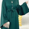 robe abaya en satin uni pour femmes musulmanes, poches latérales, manches larges, vêtements islamiques de dubaï et de turquie, robe modeste pour le ramadan