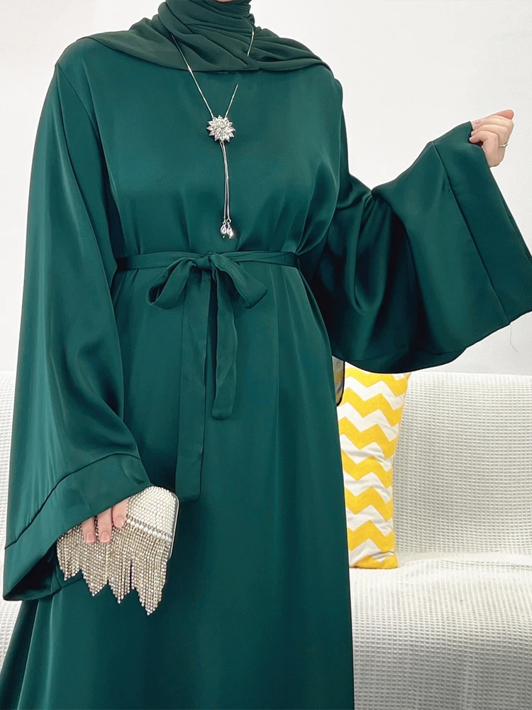 robe abaya en satin uni pour femmes musulmanes, poches latérales, manches larges, vêtements islamiques de dubaï et de turquie, robe modeste pour le ramadan