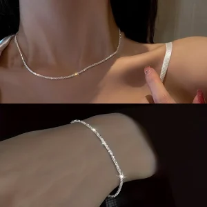 Ensemble de bijoux de collier et de Bracelet de chaîne de clavicule plaquée argent brillant, accessoires de ciel étoilé minimaliste pour femmes