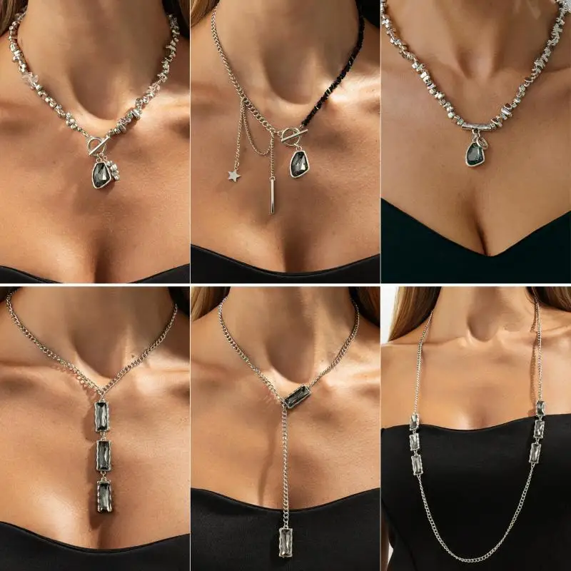 Ensemble de bijoux minimaliste pour femmes, pendentif en strass irrégulier, collier, Bracelet, boucles d'oreilles, ras du cou élégant, cadeaux de fête