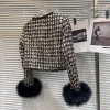 blazer chic à carreaux en tweed grossier avec doublure de couette, veste à carreaux, manteau rembourré en coton, cardigan à manches longues, manchette en fausse fourrure, avocat, paillettes, y