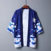 cardigan kimono pour homme, imprimé chat yukata, manteau de samouraï japonais de style chinois, haori, hauts de cosplay traditionnels, vêtements d'été