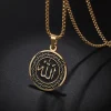 Collier Allah pour hommes, pendentif rond en acier inoxydable, couleur or, bijoux islamiques, amulette, cadeaux musulmans
