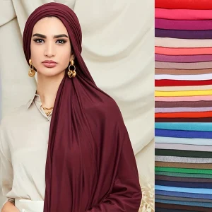 Foulard Hijab en Jersey de coton Modal, Long châle musulman, uni, doux, Turban, cravate, bandeau africain pour femmes, 170x60cm, nouvelle collection 2023