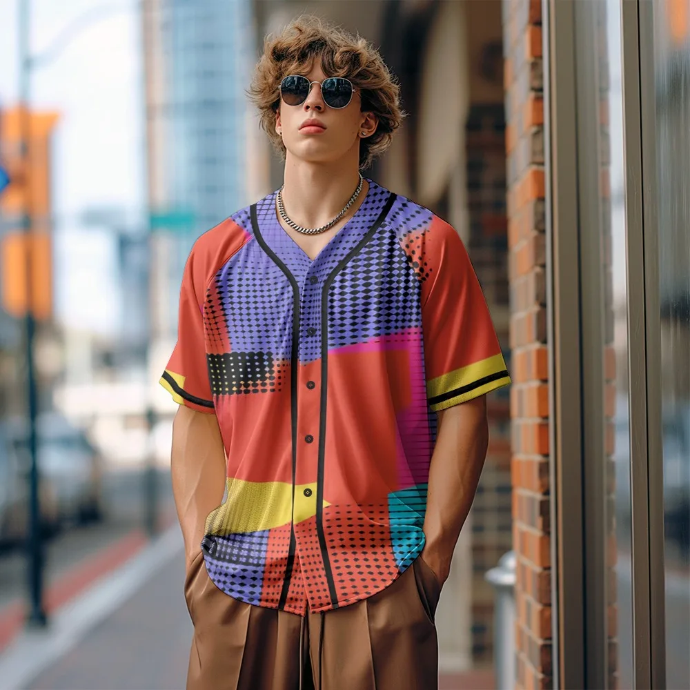 Maillot de Baseball pour hommes, imprimé géométrique, graphique léger, Streetwear, respirant, couleurs tendance, tenues unisexes minimalistes d'été