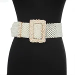 Ceinture tressée pour femmes, tendance, personnalité, perle atmosphérique, boucle carrée, large, décorative, nouvelle collection 2022